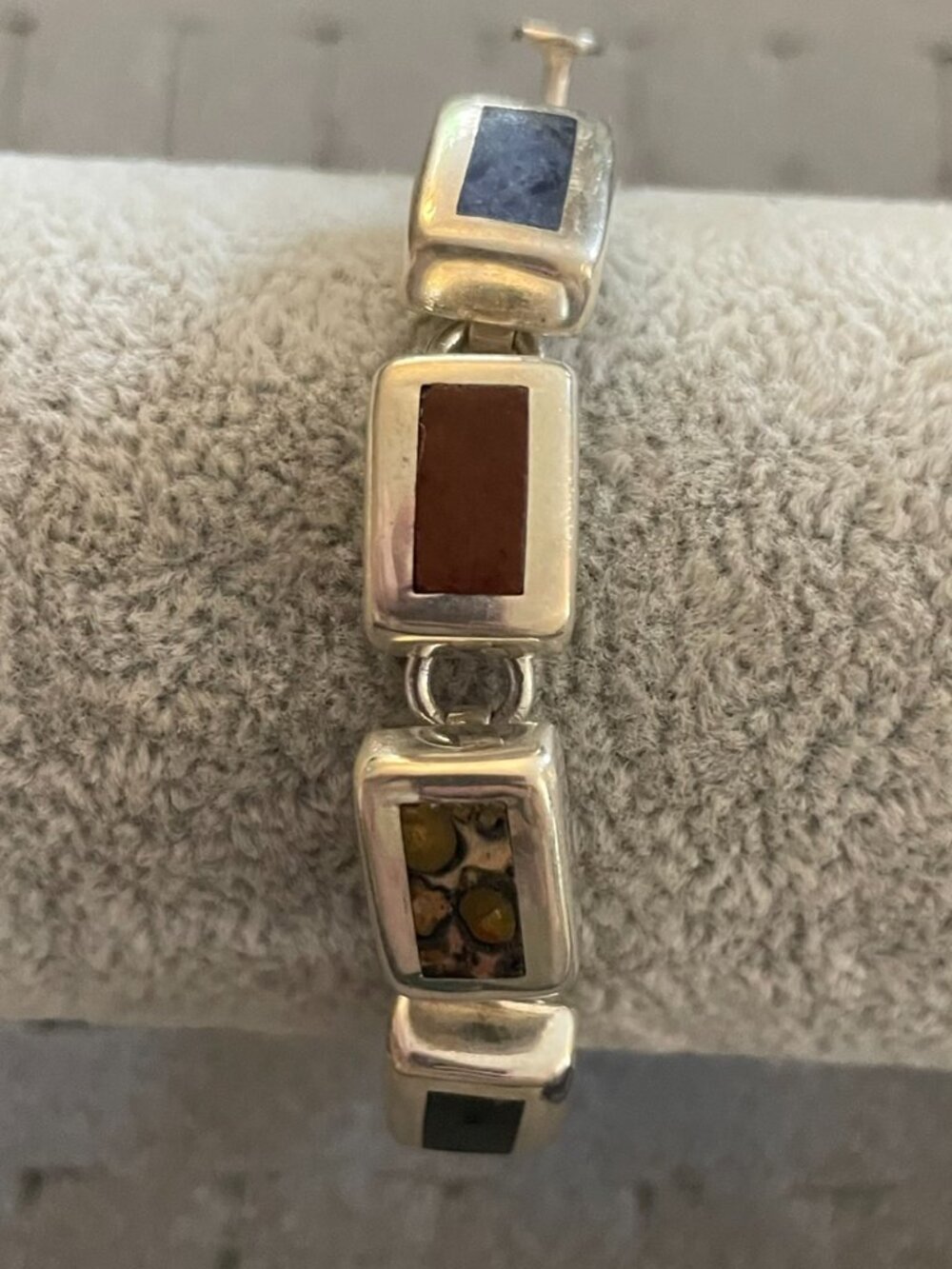Vintage Sterling Silver Bracelet Taxco Multi Stone 7" 950 Handmade 35 grams - Picture 3 of 15
